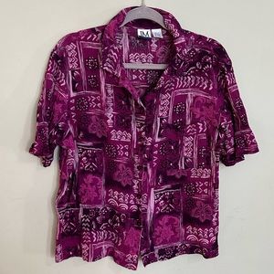 JM Collection Women’s Large 100% Rayon Purple Floral Short Sleeve Button Up